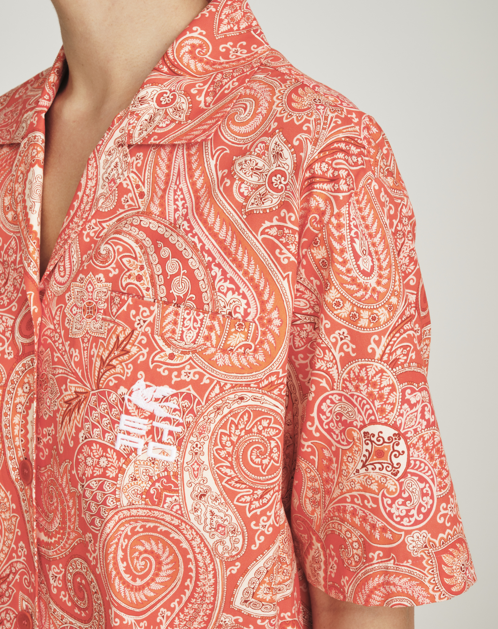 Etro - Orange Paisley Printed Oversized Cotton Shirt 38